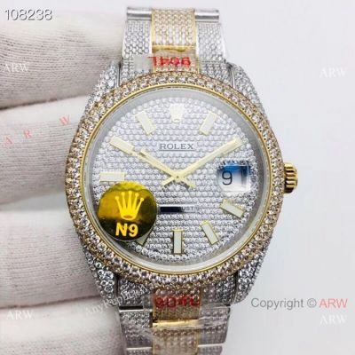 N9 Factory Rolex Datejust 2-Tone Iced Out Watch Fake Rolex with Diamond Bezel Men